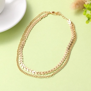 Double layered gold necklace with fishbone chain and minimalist persian links for women