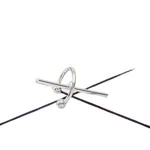 Minimalist silver geometric C-shape cross ear cuff with thin bar and ball detail