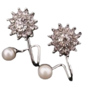 Boucles d'oreilles tournesol argentées élégantes avec strass brillants et perles blanches chic