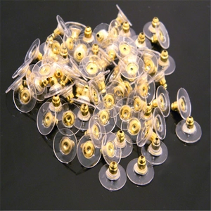 Bulk gold-plated earring backs with clear comfort pads for DIY jewelry making