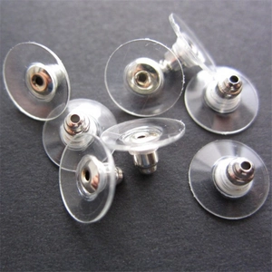 Clear silicone earring backs with silver metal core for stable jewelry support