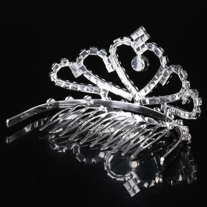 Pettine corona a cuore in argento con strass scintillanti per spettacoli per bambine
