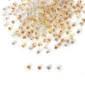 Universal earring backs with plastic pads in gold, silver and rose gold finishes