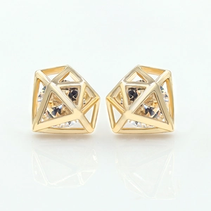 Boucles d'Oreilles Clous Géométriques Forme Diamant Creux Avec Zircone Claire Alliage Plaqué Or Argent Pour Femmes Bijoux