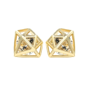 Boucles d'oreilles géométriques dorées avec un grand zircon en cristal rond et design moderne