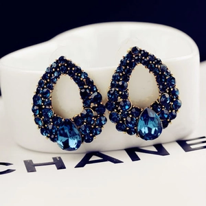 Luxury Teardrop Earrings Stainless Steel Earring Post Alloy Blue Rhinestone Waterdrop Stud Earrings For Women Jewelry Vintage