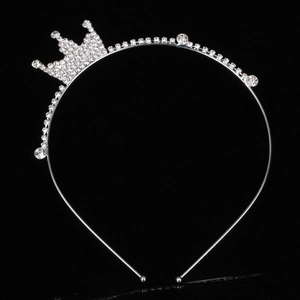 Kids Princess Rhinestone Crown Headband Crystal Tiara Hair Hoop For Girls Birthday Party Performance Cute Silver Metal Hair Accessories