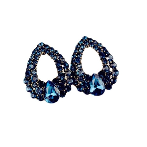 Elegant teardrop sapphire earrings with blue rhinestone pave and dangling water drop gems
