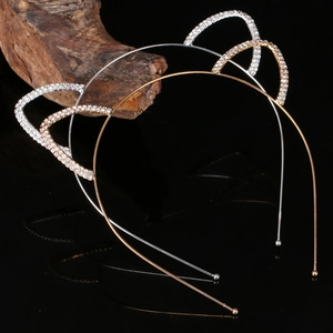 Cerchietti con orecchie da gatto per bambine con strass in metallo oro e argento