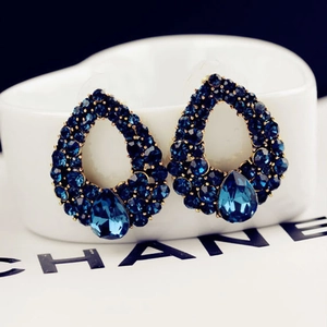 Luxury Teardrop Earrings Stainless Steel Earring Post Alloy Blue Rhinestone Waterdrop Stud Earrings For Women Jewelry Vintage