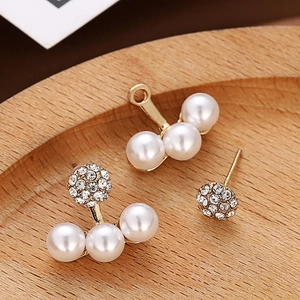 Korean Style Alloy Stud Earrings With 925 Sterling Silver Earring Post Three Faux Artificial Pearls And Rhinestones Women Jewelry