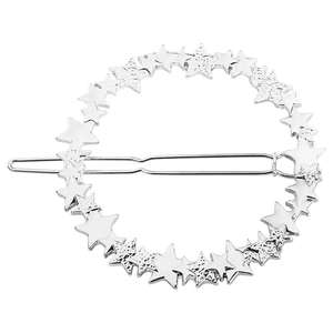 Minimalist silver metal alloy star hair clip with matte stars for women on white background