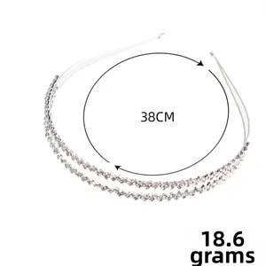 Serre-tête double rangée de strass avec circonférence de 38 cm et poids de 18,6 g