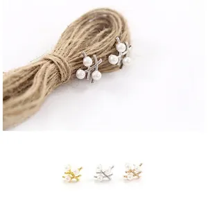 Boucles d'oreilles perles en branche minimalistes en options or argent et rose