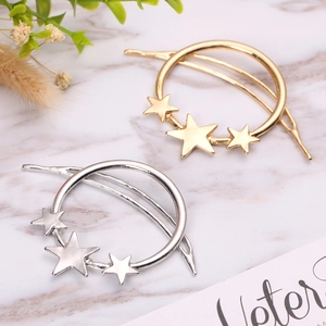 Barrettes élégantes dorées et argentées avec motifs géométriques d'étoiles et cercles