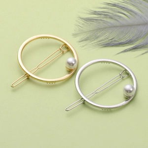 Pince à Cheveux Circulaire Minimale en Alliage Métal Élégante Künstliche Perle d'Imitation Géométrique Clip Latéral pour Femme Bijoux