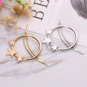Pic à Cheveux en Alliage Étoile Lune Minimaliste Or Argent Épingle à Cheveux Géométrique pour Femme Coiffure Quotidienne Fête