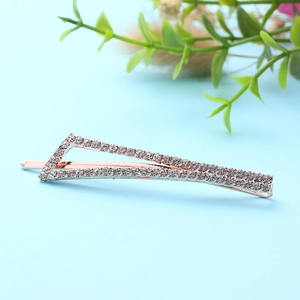 Minimalist geometric triangle hair clip in rose gold with white crystals and rhinestones