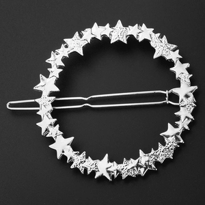Silver alloy star cluster hair clip featuring a matte finish and minimalist circular design