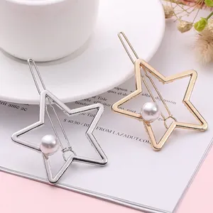 Barrette à Cheveux Élégante Forme Étoile Creuse Avec Fausse Künstliche Perle Alliage Or Argent Clip Latéral Accessoires Pour Femmes