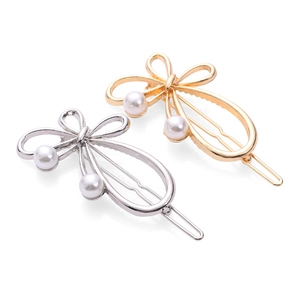 Fashion alloy bow hair clips with pearls in gold and silver finish for women