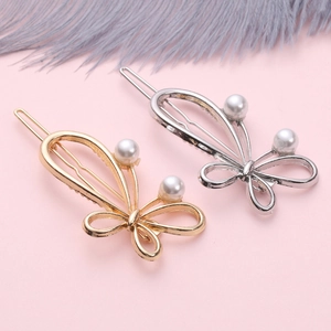 Alloy Butterfly Flower Hair Clips With Faux Artificial Pearl Elegant Metal Side Clips For Women Daily Hair Decor Gold Silver Bobby Pins