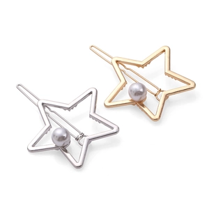 Barrettes à cheveux étoiles en métal doré et argenté avec perles blanches élégantes