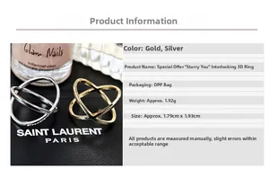 Detailed specs of hollow cross rings in gold and silver showing 1.92g weight and 1.79cm size