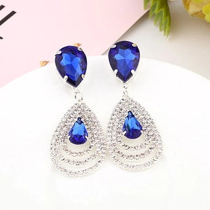 Boucles d'oreilles goutte en cristal avec pierres précieuses bleues et alliage argent