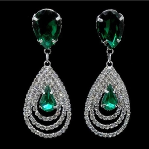 Boucles d'Oreilles Goutte d'Eau en Alliage Vintage avec Strass pour Femme Luxueuses Boucles d'Oreilles Pierre Bleue Verte Bijoux de Mariage