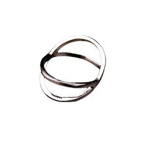 Minimalist silver double-layer crisscross hollow ring in a sleek geometric metal design