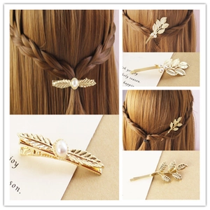 Pince à Cheveux Élégante en Alliage Forme Feuille d'Or Avec Fausse Künstliche Perle Strass Barrettes Mode Coréenne Papillon Étoile pour Femmes Bijoux