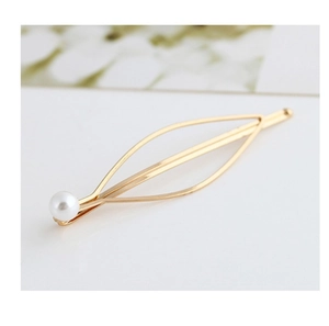 Eleganter Vergoldeter Legierung Haarclip Mit Kunstperle Minimalistischer Blattförmiger Seitenclip Haarschmuck Für Damen