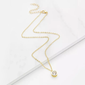 Simple Round Bezel Set Rhinestone Pendant Necklace For Women Alloy Gold Silver Plated Clavicle Chain Minimalist Jewelry