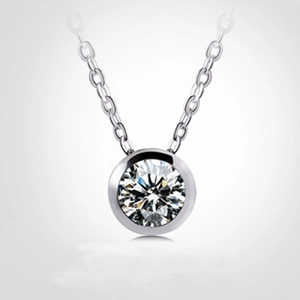 Minimalist silver necklace featuring a sparkling round solitaire zircon in bezel setting