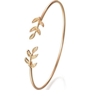 Elegant rose gold adjustable leaf cuff bracelet with detailed foliage design for women
