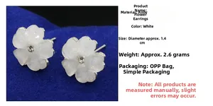 Detailed view of crystal flower earrings with pearlescent petals and alloy stud backings