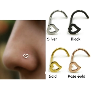 Heart Shape Nose Stud 316L Surgical Stainless Steel L-Shaped Piercing Jewelry For Women Daily Party Punk Style Nose Ring