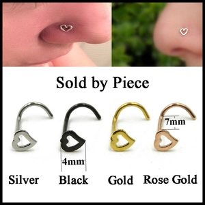 Stainless steel heart nose stud set in silver, gold, black and rose gold finishes