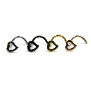 Set of four heart shaped stainless steel nose studs in silver, gold, black and rose gold
