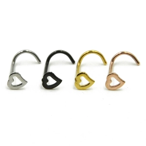 Four-piece set of heart-shaped stainless steel L-shaped nose studs in multiple colors