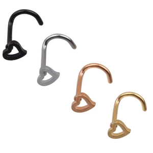 Detail showing heart-shaped nose studs in black, silver, rose gold and gold finishes