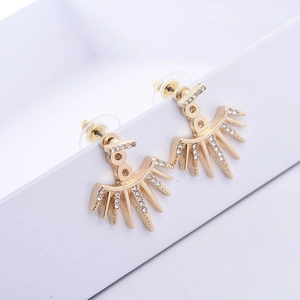 Orecchini a bottone in lega placcata oro con strass design radiale a ventaglio per donna gioielli di moda per feste matrimoni