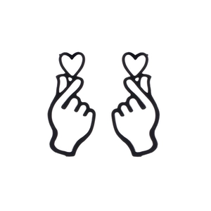 Chic black hollow finger heart gesture stud earrings with Korean minimalist style