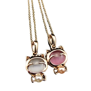 Katzen-Opal-Halskette mit kleiner Perle und goldener Kette für Damen Schmuck