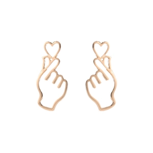 Elegant rose gold hollow heart and finger heart gesture earrings for women