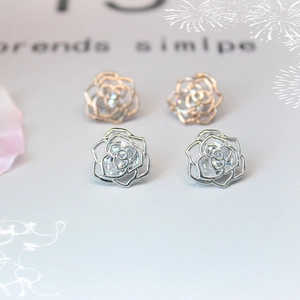 Élégantes boucles d'oreilles rose en argent S925 avec zircon en finitions argent et or rose