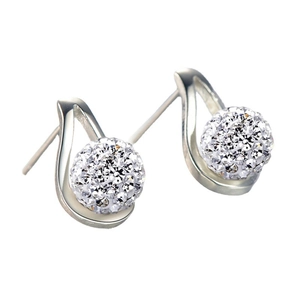 Elegant silver-plated Shamballa stud earrings with sparkling crystal ball design