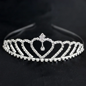 Elegant silver crown headband with heart patterns and rhinestones for weddings