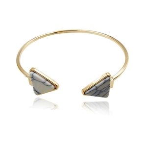 Minimalist gold-tone open bangle with triangular marble-textured stones for women